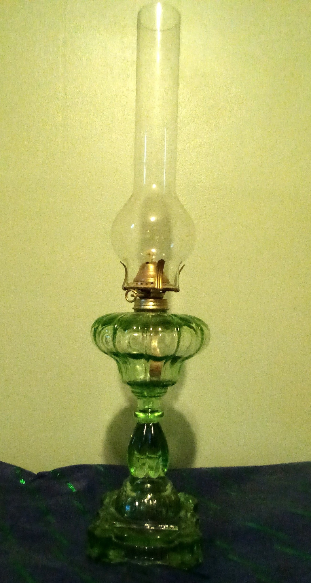 Beautiful Vintage Green Depression Glass Oil Lamp Free Etsy