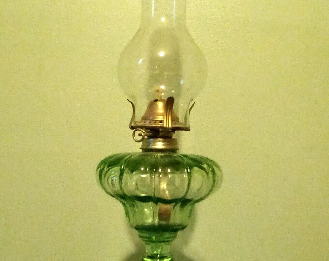 Beautiful Vintage Green Depression Glass Oil Lamp, Free Shipping Etsy