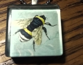 Bee Pendant Necklace, Scrabble Tile Bee Pendant, Pendant Necklace, Free Shipping