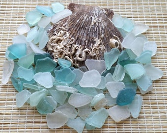 Sea glass bulk, 0.4-0.8" genuine sea glass Light blue sea glass, white Approx. 100pcs (5.3 oz) Beach decor Mosaic Wedding#383#
