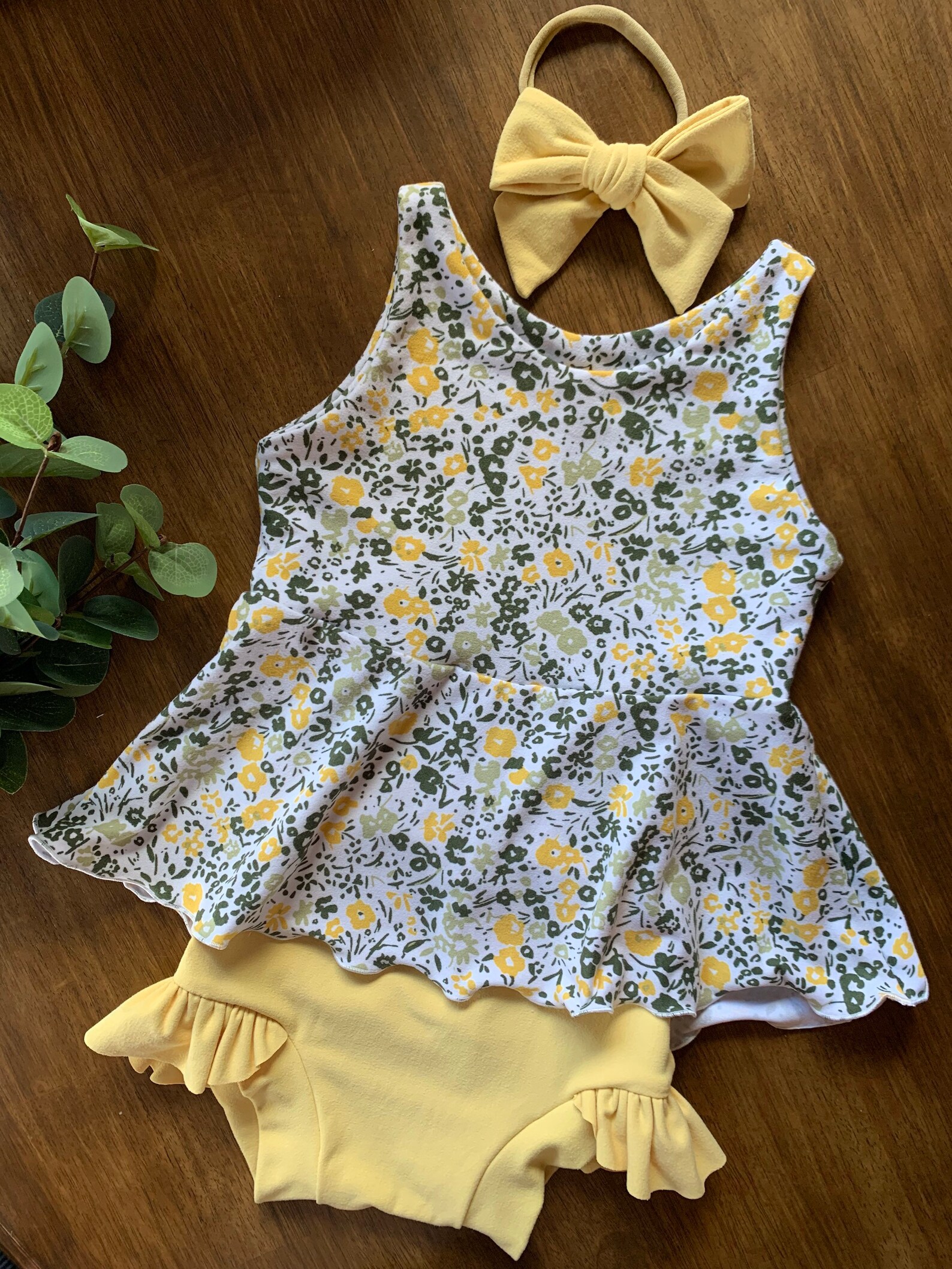 Baby girl yellow ruffled bummies with bow bummies Etsy