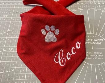 Dog bandana embroidered with paw and name