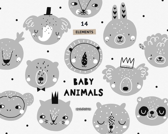 Scandinavian Animal Faces Clipart Set Baby Animal Clipart Baby Etsy