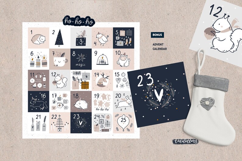 Hygge Christmas Advent Calendar Printable Christmas Cards Pack Etsy