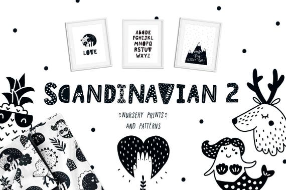 Skandinavische Clipart Schwarz Und Weiss Tiere Clipart Etsy