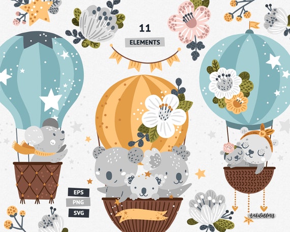 Download Hot Air Balloon Clipart Koala Svg Balloon Svg Vector Koala Etsy
