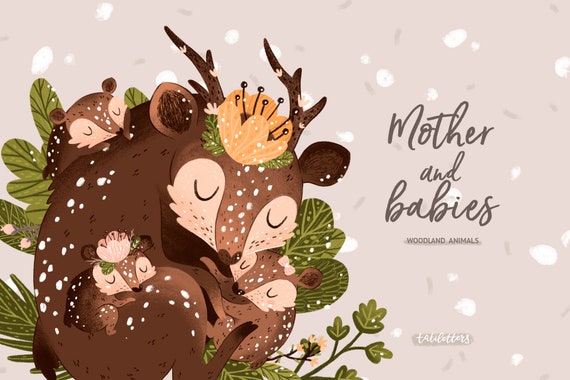 Mother And Baby Woodland Animals Mother And Daughter Animal Etsy Mother And Baby Woodland Animals Mother And Daughter Animal Etsy