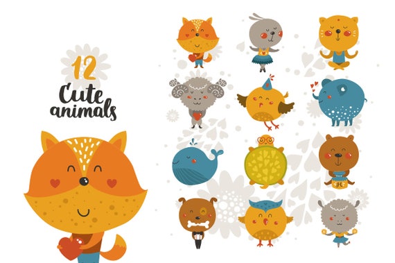 Bebe Animaux Clipart Animaux Mignons Motif Animal Numerique Etsy