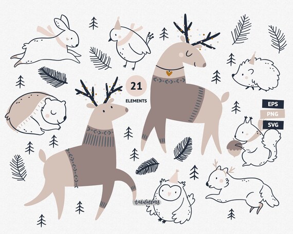 Download Christmas Svg Woodland Animals Clipart Christmas Animals Svg Etsy