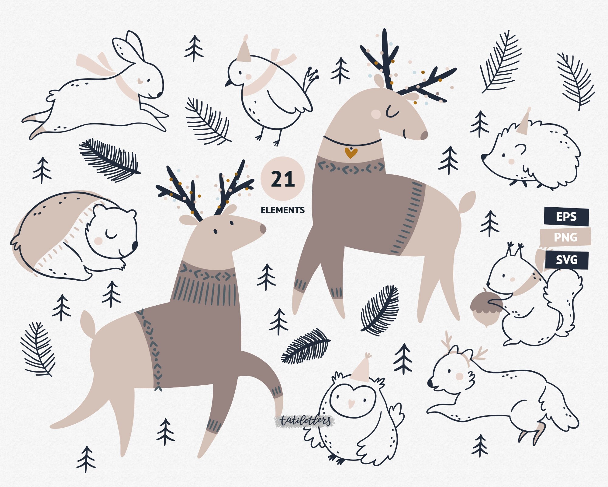 Download Christmas Svg Woodland Animals Clipart Christmas Animals Svg Etsy
