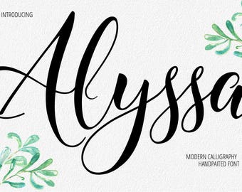 Digital font Calligraphy Handwritten Script Wedding Watercolor Instant Download fonts Alyssa