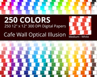 Cafe Wall Optical Illusion Digital Paper Pack, 250 Colors Digital Paper Illusion Scrapbooking Paper, Rainbow Optical Illusion Background