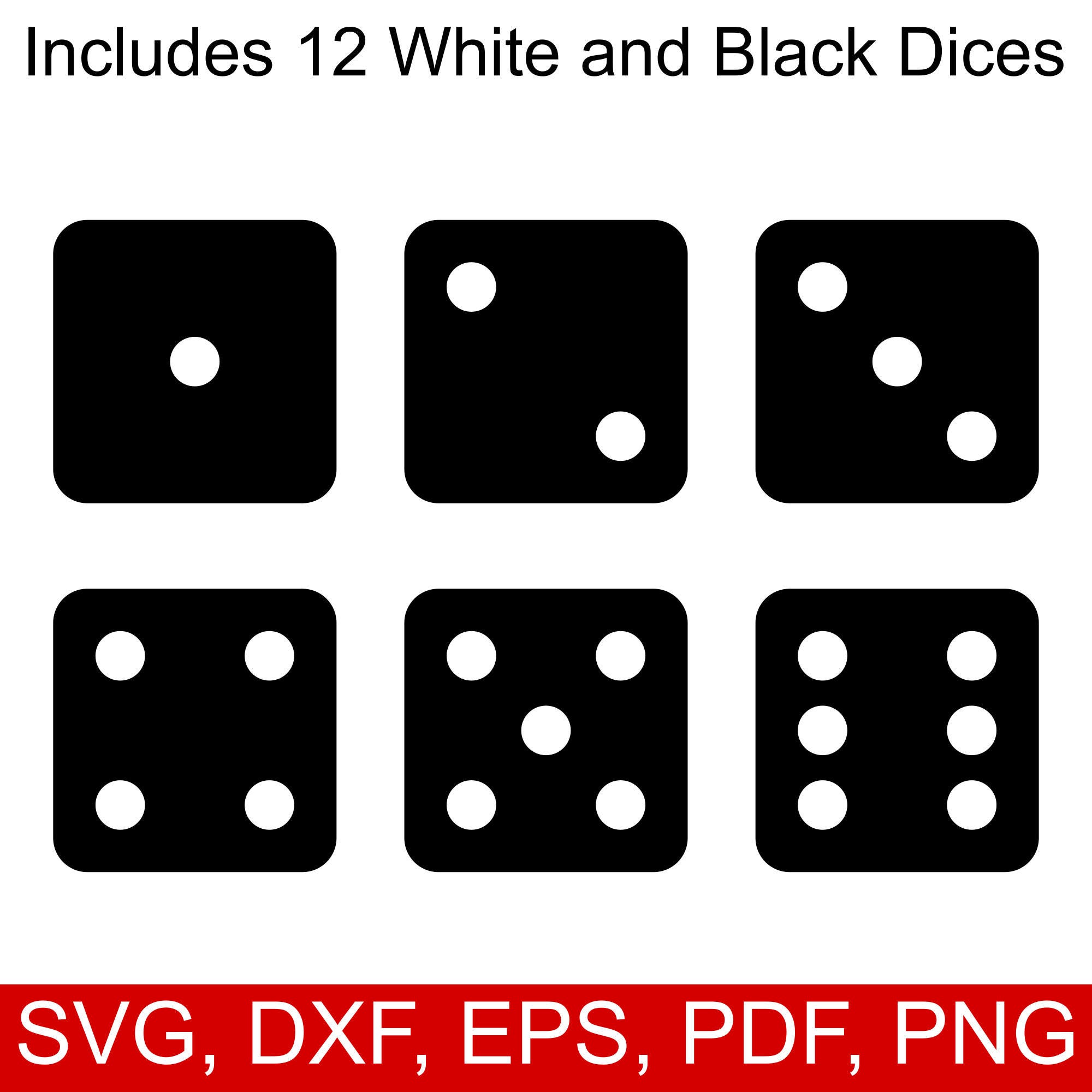 Set Of 12 Assorted Dice Svg Files Black On White And White On Black Dices To Make Cards Shirts And Gifts For Gamblers And Players