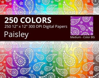 Paisley Digital Paper Pack, 250 Colors Floral Digital Paper Paisley, Medium Seamless Paisley Digital Background, Paisley Flower Pattern