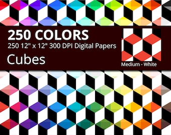 Black & White Cubes Digital Paper Pack, Rainbow Colors Digital Paper Cubes, Geometric Digital Paper Cube Pattern, Cube background