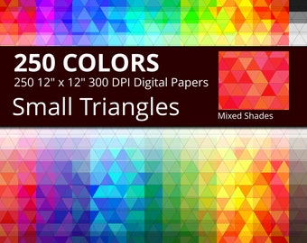 Small Triangles Digital Paper Pack, 250 Colors Mixed Shades Triangular Digital Paper Small Triangle Background, Geometric Backdrop