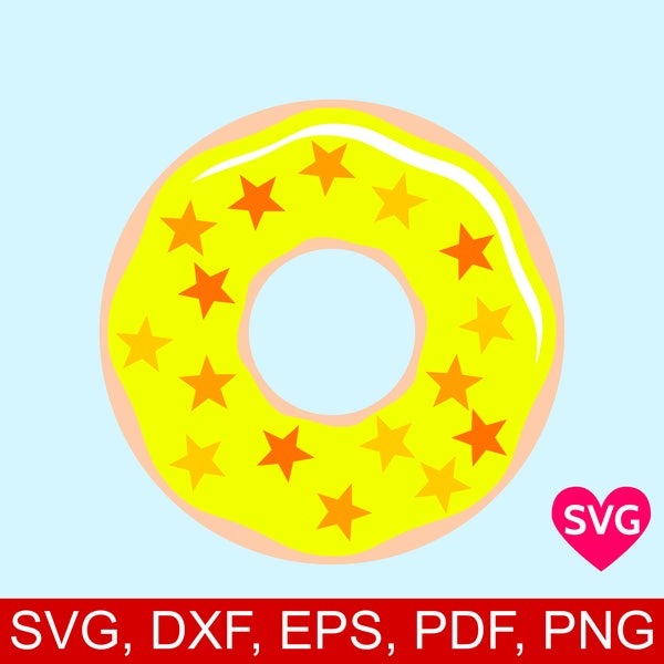 Yellow Donut Sprinkled with Stars SVG file, Doughnut with Candy Stars Sprinkles clipart, Glazed Donut with Sprinkles Stars, Donut svg