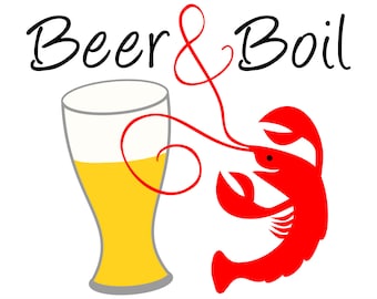 Crawfish Beer & Boil SVG File a very happy crawfish and a fresh beer clipart to make Crawfish boil invitations