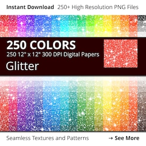 250 Glitter Digital Paper Pack with 250 Colors, Rainbow Colors Glitter and Sparkle Texture with Sparkles Pattern Scrapbooking Paper Download