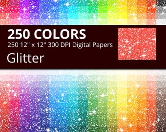 250 Glitter Digital Paper Pack with 250 Colors, Rainbow Colors Glitter and Sparkle Texture with Sparkles Pattern Scrapbooking Paper Download