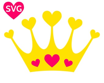 Hearts Crown SVG, Love Tiara printable clipart, a beautiful Love Crown with Hearts gems for a Queen or a Princess