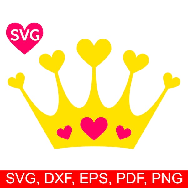 Hearts Crown SVG, Love Tiara SVG files for Cricut & Silhouette, Crown with Hearts SVG, Crown clipart, Crown dxf, Queen Svg, Princess Svg