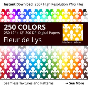 Fleur de Lis Digital Paper Pack, 250 Colors Medieval Digital Paper Fleur de Lys Crest, Medium Fleur de Lis Pattern, King Queen Papers