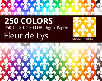 Fleur de Lis Digital Paper Pack, 250 Colors Medieval Digital Paper Fleur de Lys Crest, Medium Fleur de Lis Pattern, King Queen Papers