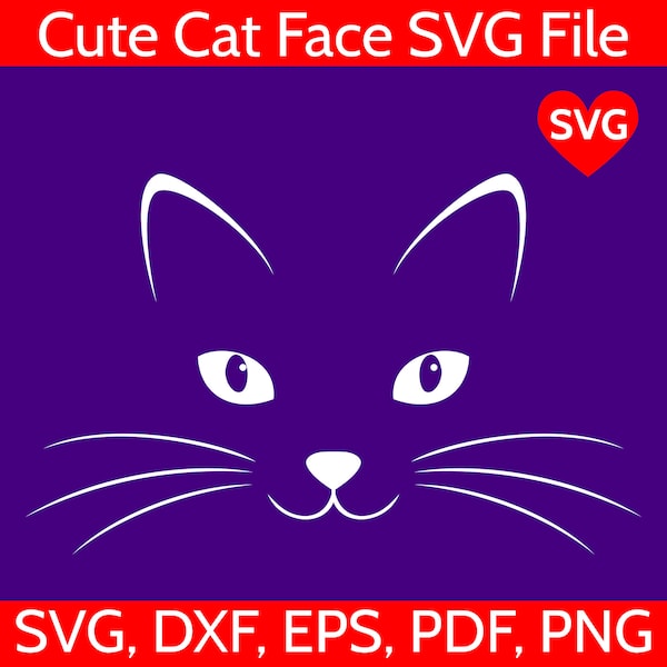 Cat Face SVG File for Cricut and Silhouette, Cute Kitty Face SVG, Cat SVG files, Cat face clipart, Kitten Svg Files for Silhouette, Cat dxf