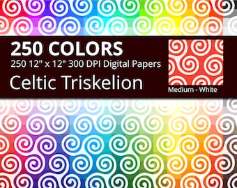 Celtic Triskelion Digital Paper Pack, 250 Colors Irish Digital Paper Triskele, Medium Triskele Pattern, Celtic Digital Papers Triskelion