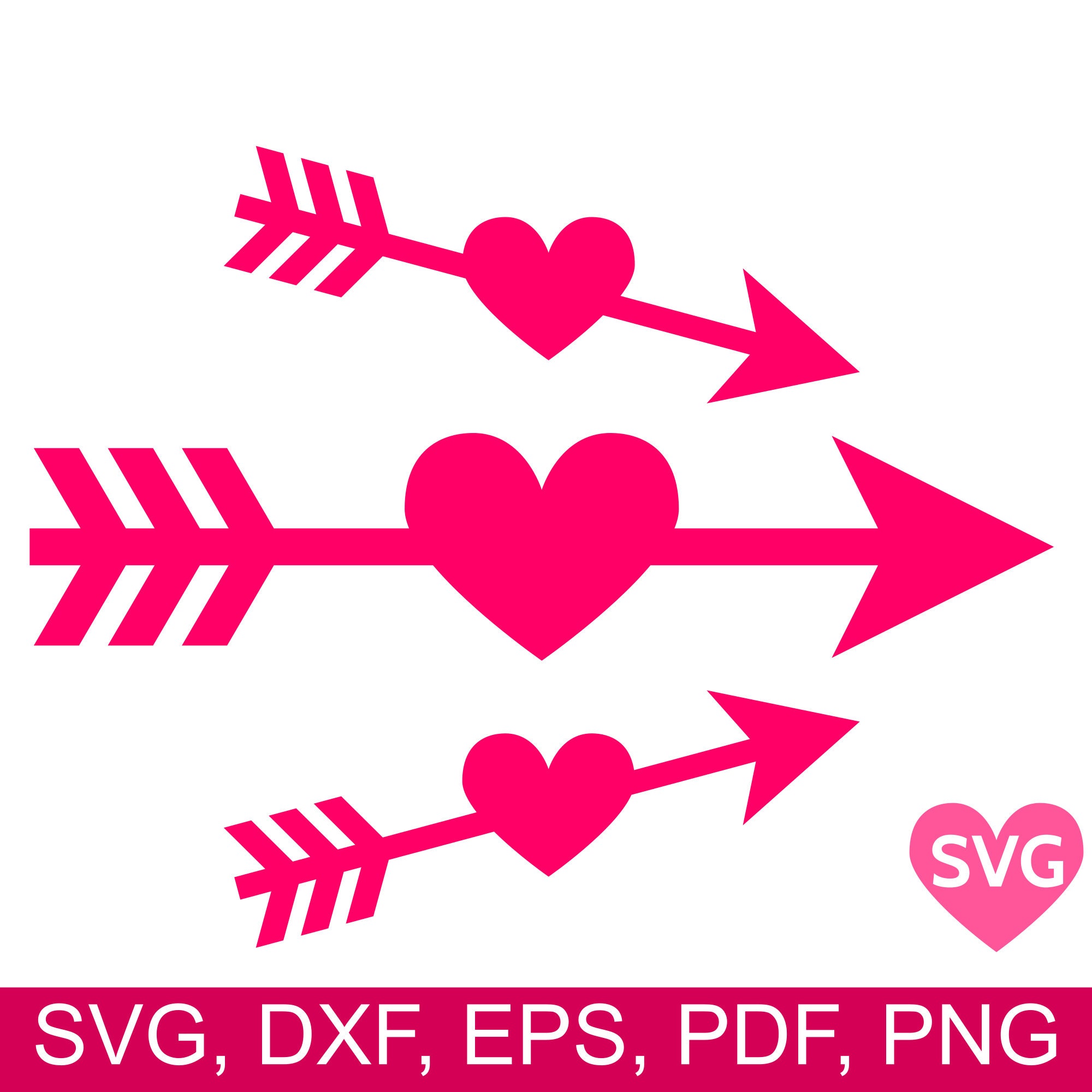 Download 3 Heart Arrow SVG files, Arrow Through Heart SVG going straight, upwards and downwards