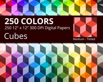 Tinted Cubes Digital Paper Pack, Rainbow Colors Geometric Digital Paper Cubes, 3D Cube Digital Paper Geometric Pattern, Cube background