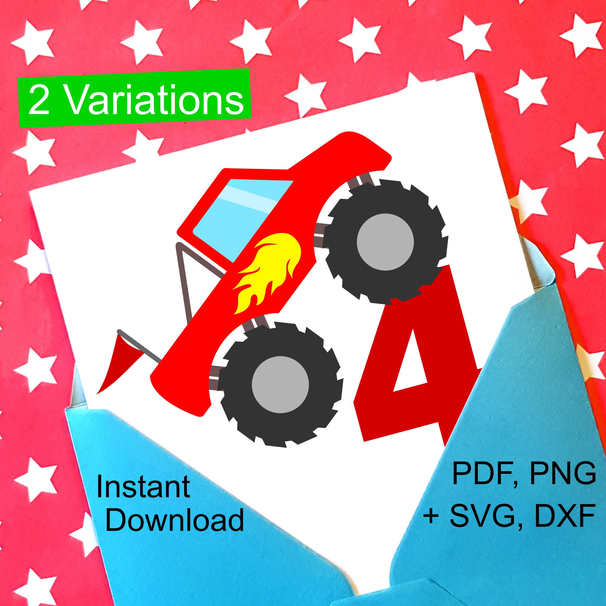 Monster Truck 4th Birthday Svg And Printable Clipart To Make A 4th Birthday Shirt Gift Card Invite Or Invitations For Boys