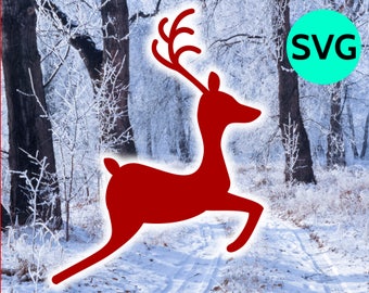 Jumping Reindeer Silhouette SVG file to print & cut with Cricut - Rudolph Reindeer SVG design - Christmas SVG files - 2 legs reindeer