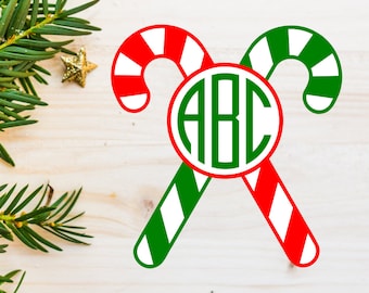 Candy Cane Monogram Frame SVG file for Cricut & Silhouette, Green and Red Candy Canes SVG Monogram Frame, Christmas Monogram Frame SVG, dxf