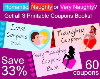 Romantic + Naughty + Very Naughty Coupons Printable Books, a perfect Last Minute Valentine's Day gift idea for him