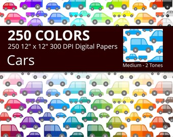 Cars Digital Paper Pack, 250 Colors Vehicles Digital Paper Cars in Rainbow Colors, Digital Background Cars, Cars Backdrop for Boys Girls