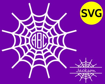 SVG Spider Web Monogram Frame SVG - Spiderweb / Cobweb Circle and Split Horizontal Monogram Frames - Monogram font not included