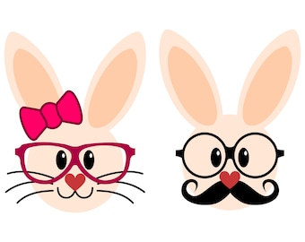 Easter Miss and Mr Hipster Bunny SVG files for Cricut and Silhouette, a very cute couple of Easter Hopster Bunnies!