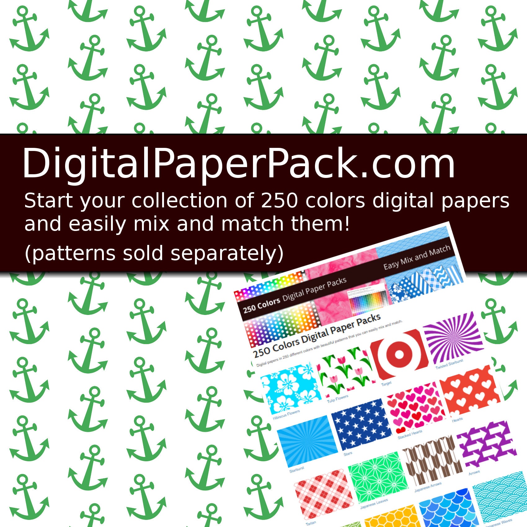 Anchor Digital Paper Pack, 250 Colors Nautical Digital Paper Anchor