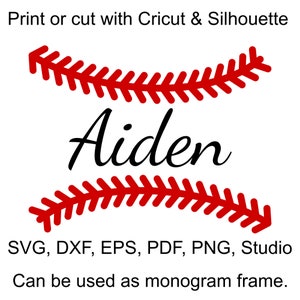 Baseball Stitches SVG Files, Baseball Laces SVG file for Cricut, Baseball Split Monogram Frame SVG files for Silhouette, Baseball Stich svg image 2