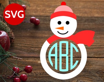 SVG Snowman Monogram Frame SVG cut file for Cricut & Silhouette - Snowman Circle Monogram Frame SVG - Christmas Monogram svg files