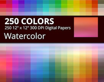 250 Watercolor Digital Paper Pack with 250 Colors, Rainbow Colors Watercolor Texture Pattern, Watercolor Digital Scrapbooking Paper Download