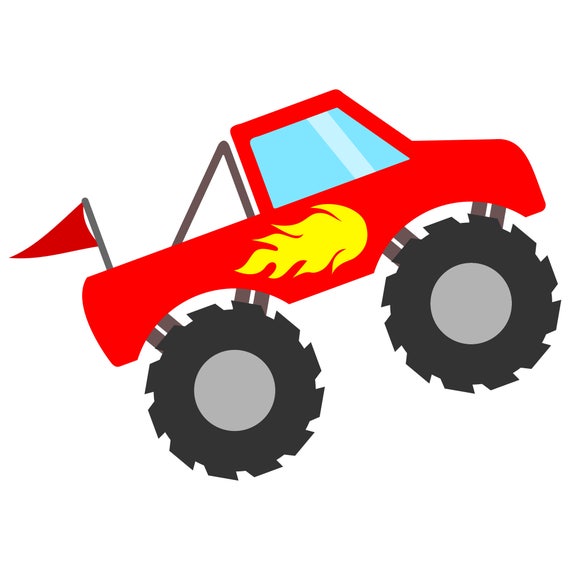 Download Red Monster Truck Svg File With Flames And Flag Monster Truck Etsy