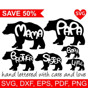 Fichiers SVG de la famille Bear, fichiers SVG Mama Bear Svg, Papa Bear Svg, Baby Bear Svg, Little Bear, Clipart Brother Bear et Sister Bear SVG pour Cricut