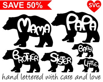 Bear Family SVG Files, Mama Bear Svg, Papa Bear Svg, Baby Bear Svg, Little Bear, Brother Bear clipart and Sister Bear SVG files for Cricut