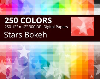 Stars Bokeh Digital Paper Pack, 250 Colors Bokeh Stars Digital Paper Bokeh Star Background, Seamless Digital Star Backdrop Lens Flares