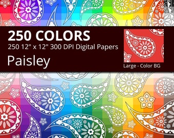 Flower Paisley Digital Paper Pack, 250 Colors Floral Digital Paper Paisley Pattern, Large Seamless Paisley Background, Paisley Printable