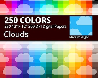 Tinted Clouds Digital Paper Pack, 250 Colors Digital Paper Cloud Scrapbooking Sky Paper, Rainbow Medium Lightly Colored Cloud Background