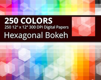 Hexagonal Bokeh Digital Paper Pack, 250 Colors Bokeh Hexagons Digital Paper Bokeh Hexagon Background, Seamless Digital Hexagon Backdrop